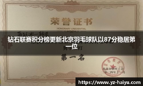 钻石联赛积分榜更新北京羽毛球队以87分稳居第一位